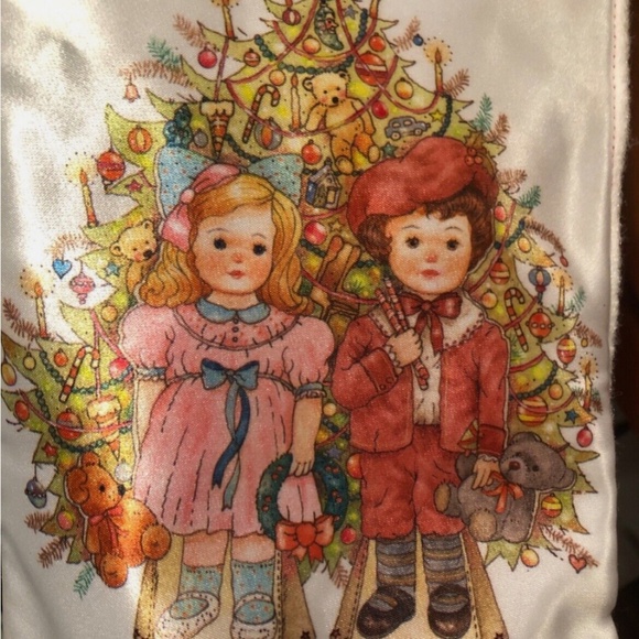 3/$40 Lot of 2~VTG Giordano~18" Satin Christmas Stockings*Boy Girl Santa Cats - Picture 8 of 12
